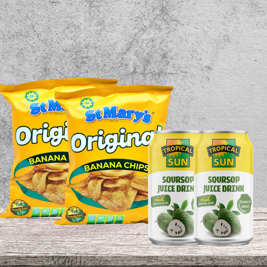 St. Mary's Banana Chips Snack Bundle 2x2 mit Soursop Juice Drink karibisches Snack-Set von IslandtoDoor
