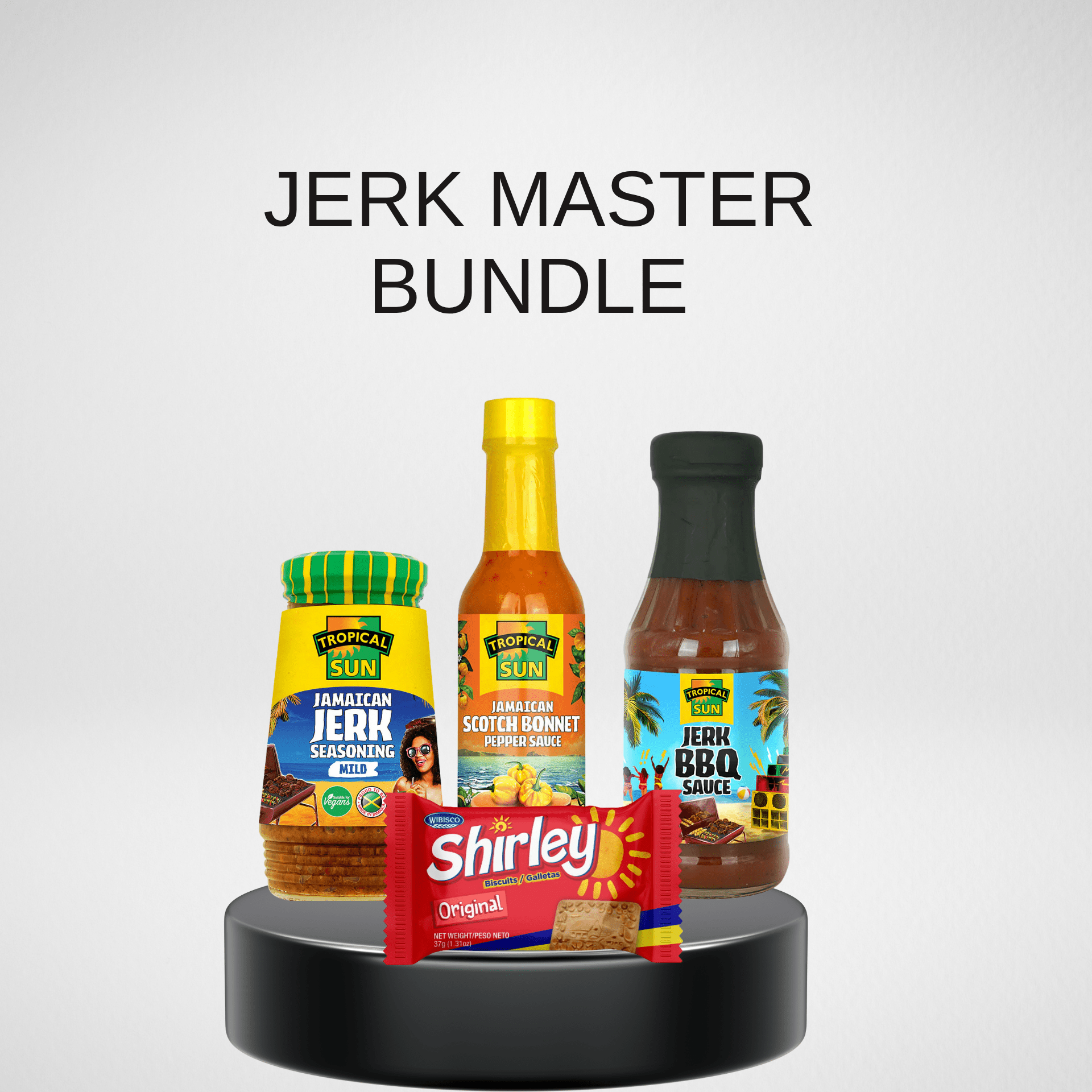 Jerk Master Bundle mit mildem Jerk Seasoning, Jerk BBQ Sauce, Scotch Bonnet Sauce und Shirley Original Biscuits – jamaikanisches Grill Set von IslandtoDoor