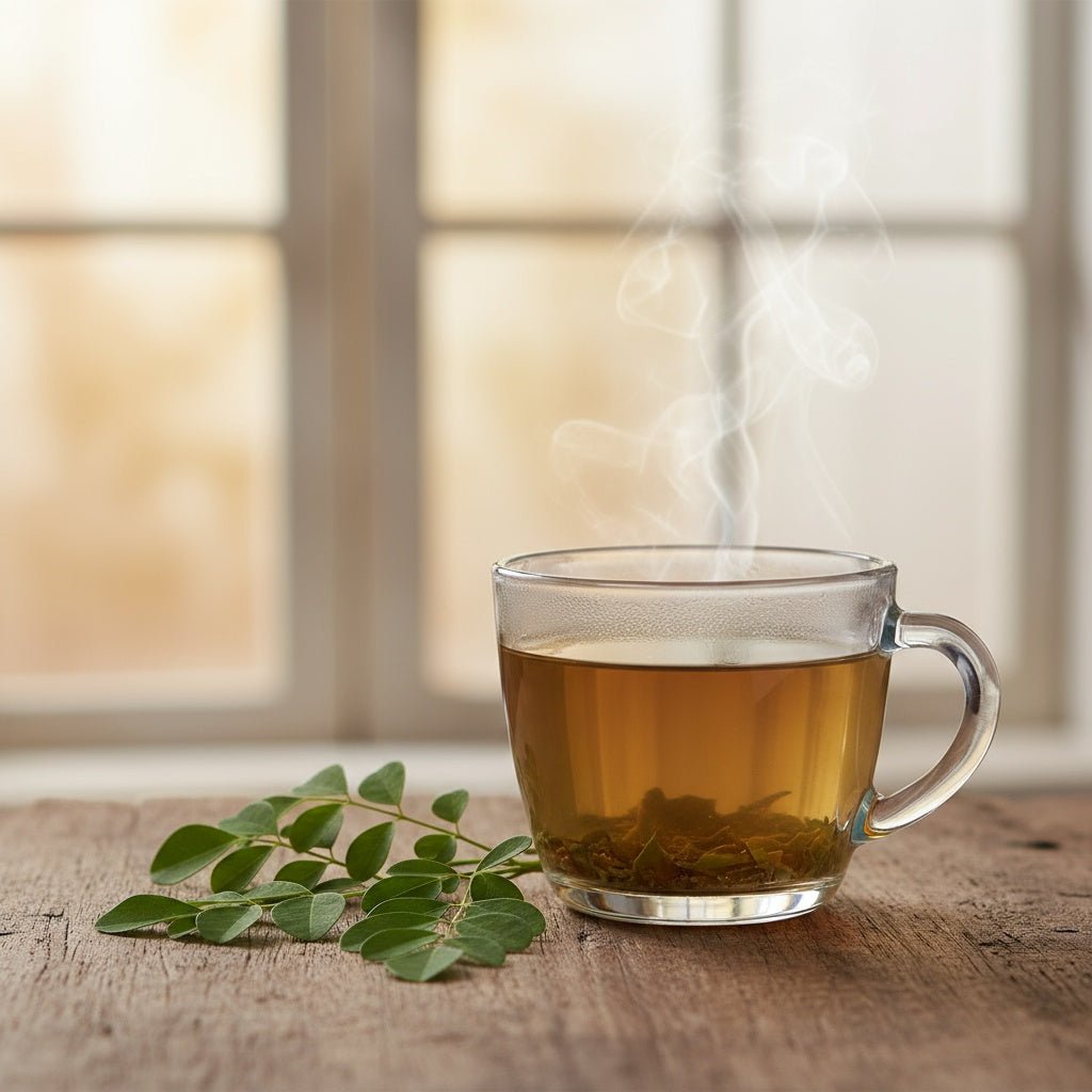 Moringa Tea frisch aufgebrüht im Glas von IslandtoDoor