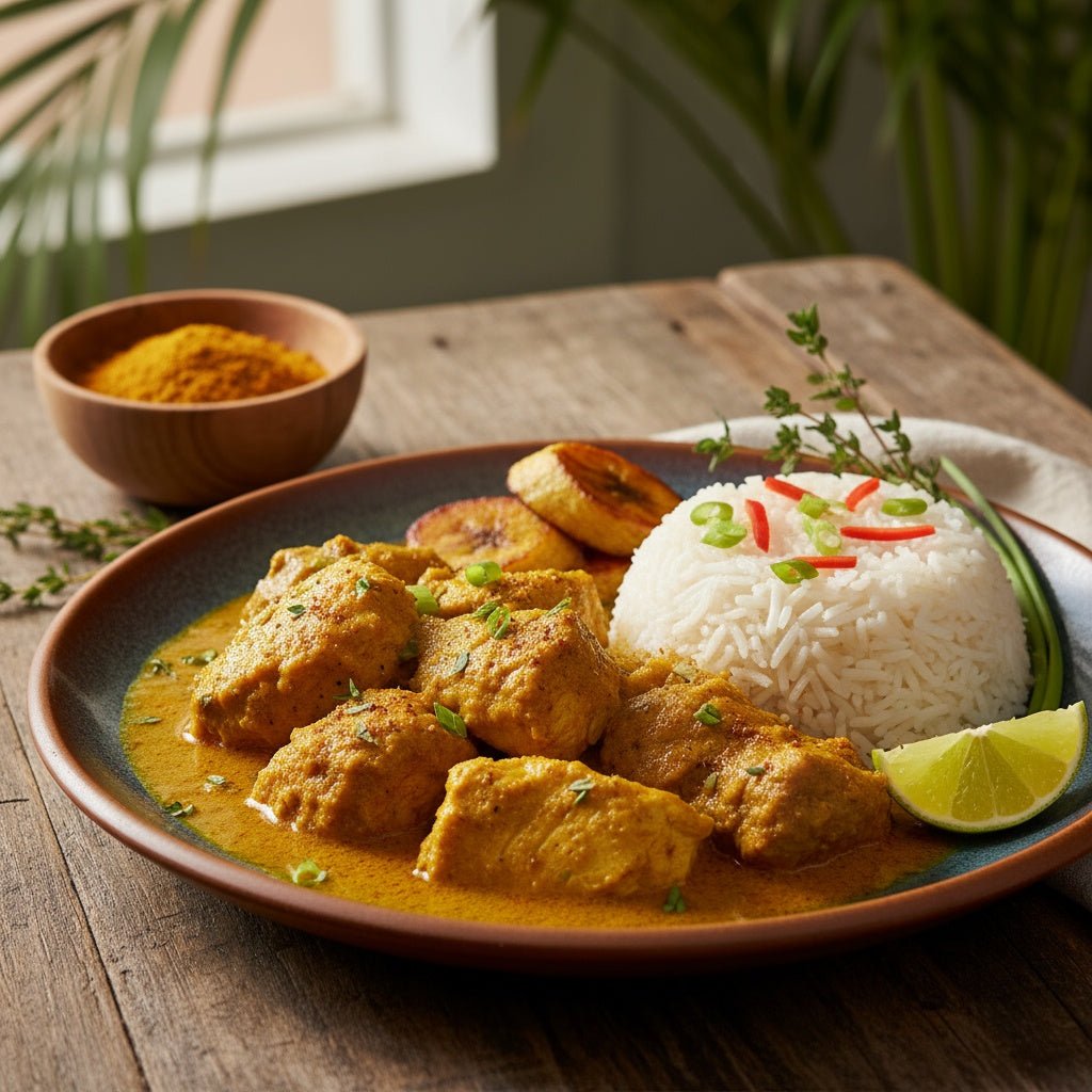 Jamaikanisches Curry-Gericht mit Mr. Brown's Fish & Meat Curry Gewürzmischung bei IslandtoDoor