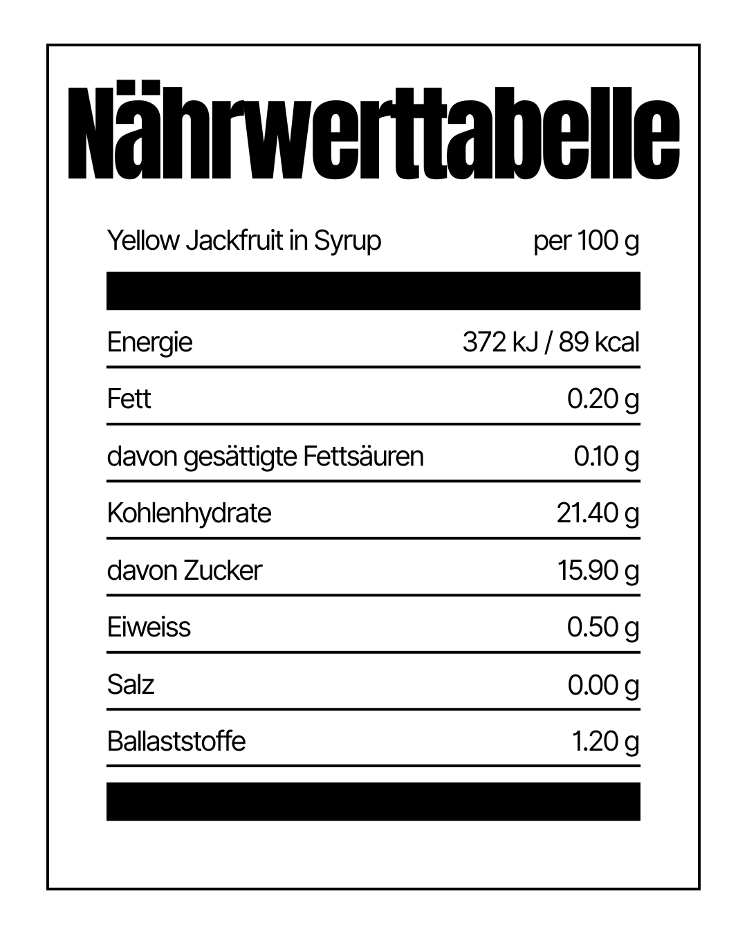 Naehrwerttabelle Yellow Jackfruit in Syrup von IslandtoDoor Schweiz