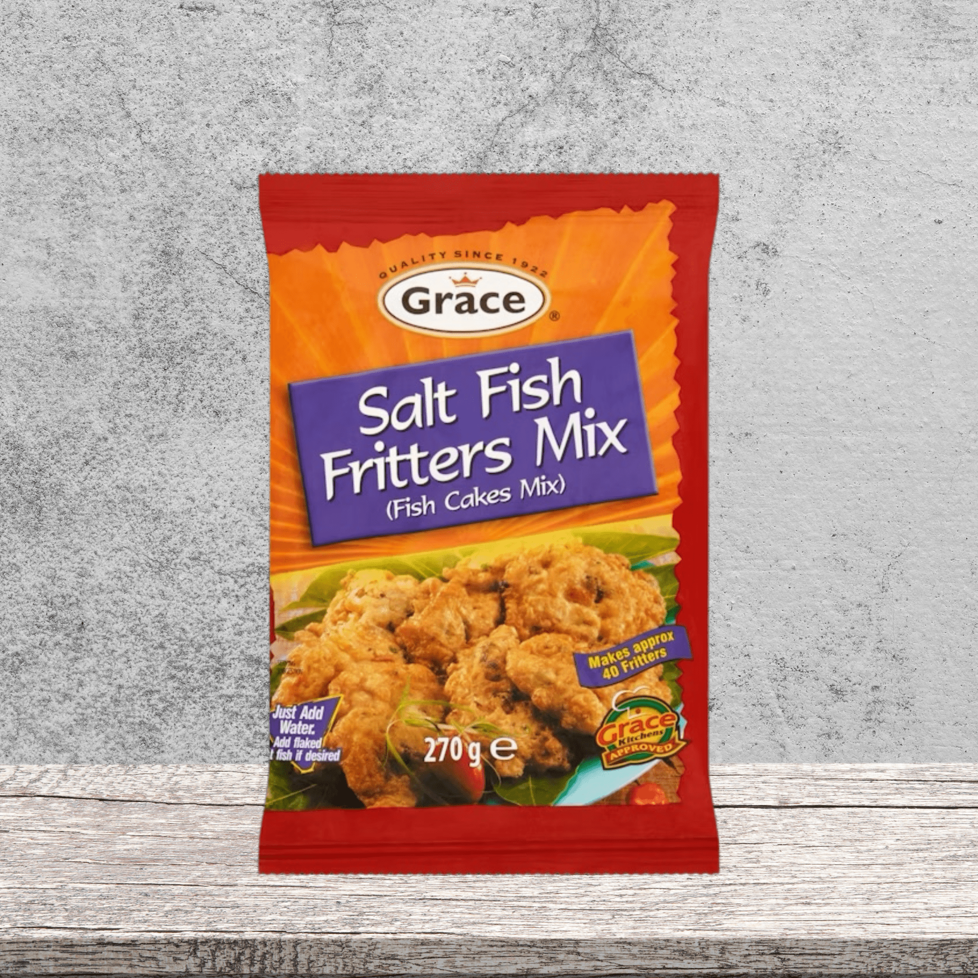  Grace Salt Fish Fritter Mix 270g – Backmischung für karibische Saltfish Fritters (Fischküchlein), knusprig ausbacken