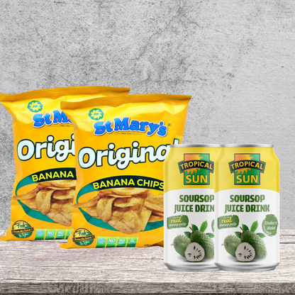 St. Mary's Banana Chips Snack Bundle 2x2 mit Soursop Juice Drink karibisches Snack-Set von IslandtoDoor